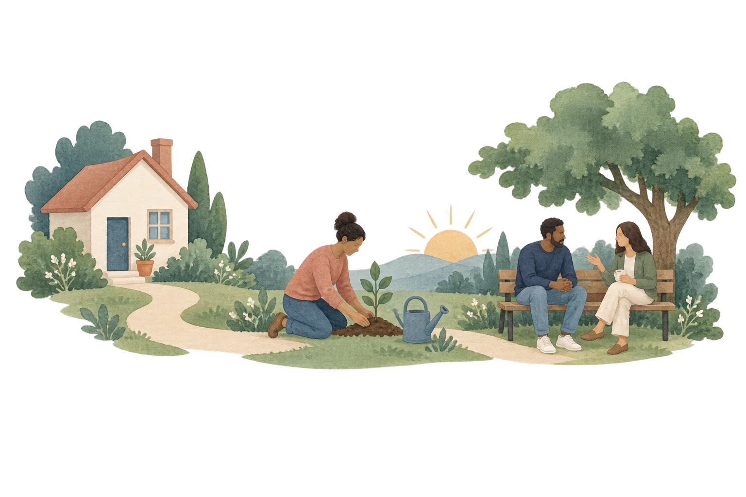 A path connects everyday moments of growth and connection.
